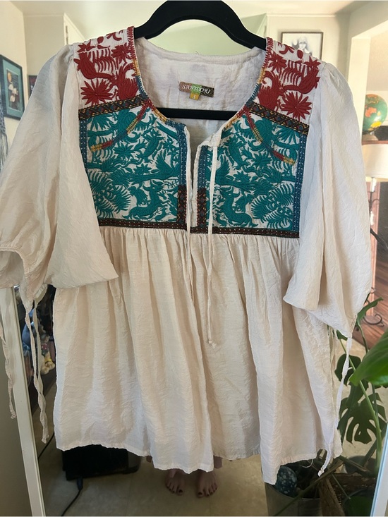 Sanctuary Tops - Sanctuary Cream Tunic with Teal & Red Embroidered Yoke